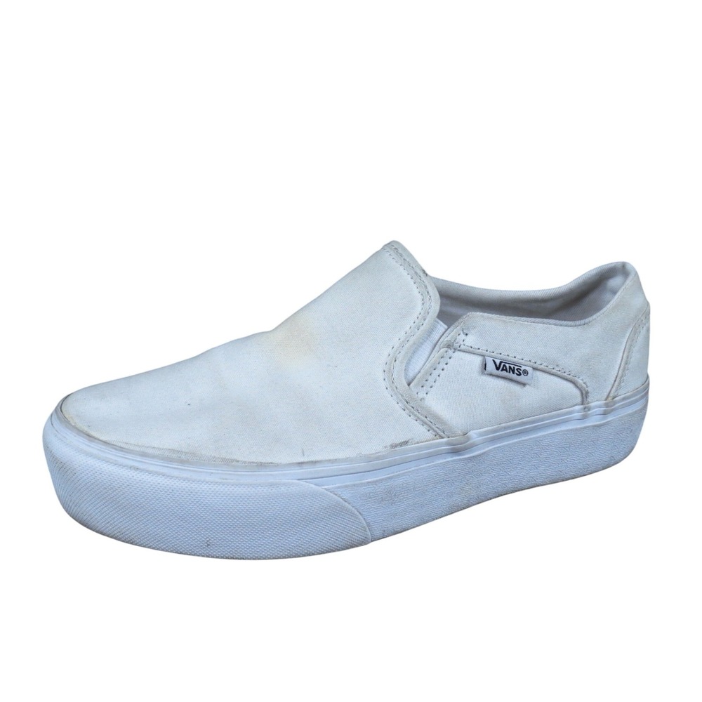 Vans Classic Slip-On Women Sneaker Size 8.5 Skateboarding White Canvas Platform